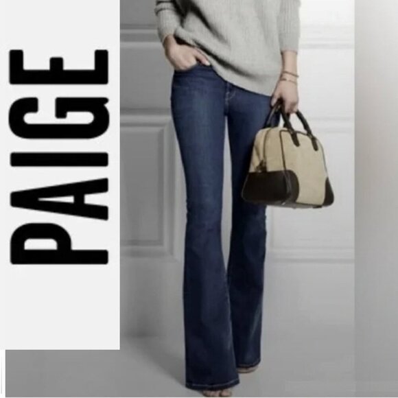 PAIGE Rising Glen Blue Flare Wide Leg Jeans Size 32 - Picture 1 of 14